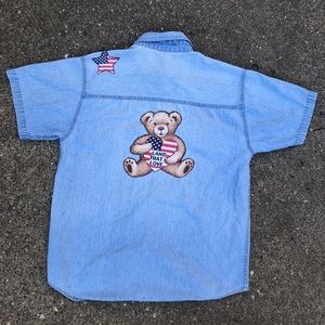 Patriotic Teddy Bear Denim Shirt